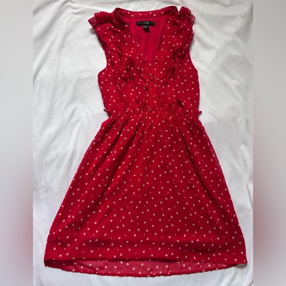 Forever 21 Red Ruffled Midi Dress with White Dots